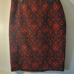 Ann Taylor Red and Black Floral Pencil Skirt